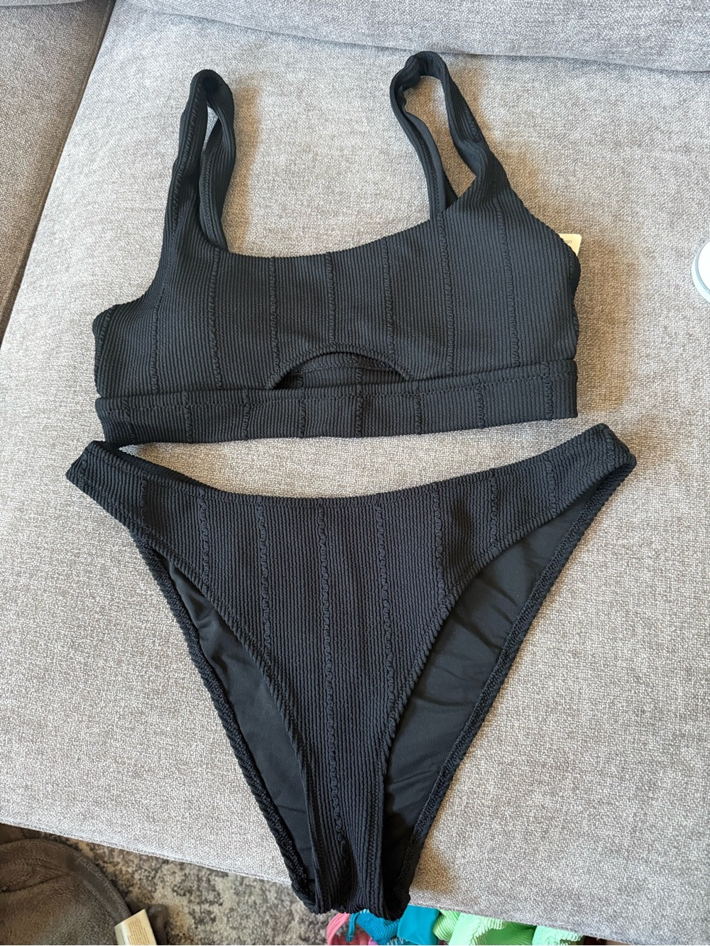 aerie Black Textured Two-Piece Bikini Set